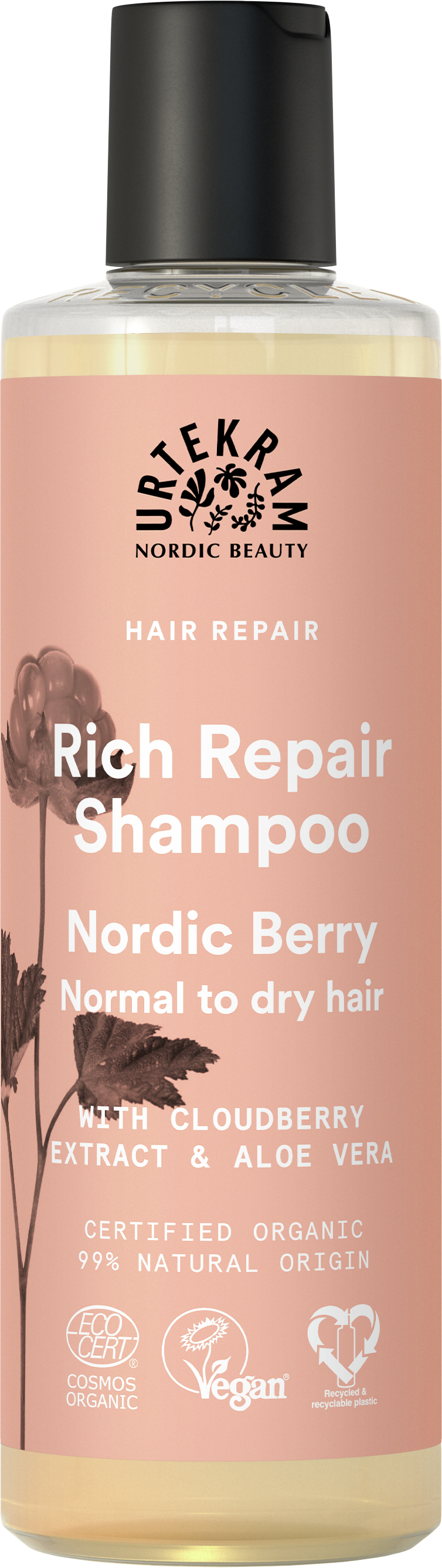 Urtekram Nordic Berry Rich Repair Shampoo 250 ml, tehokosteuttava luomushampoo