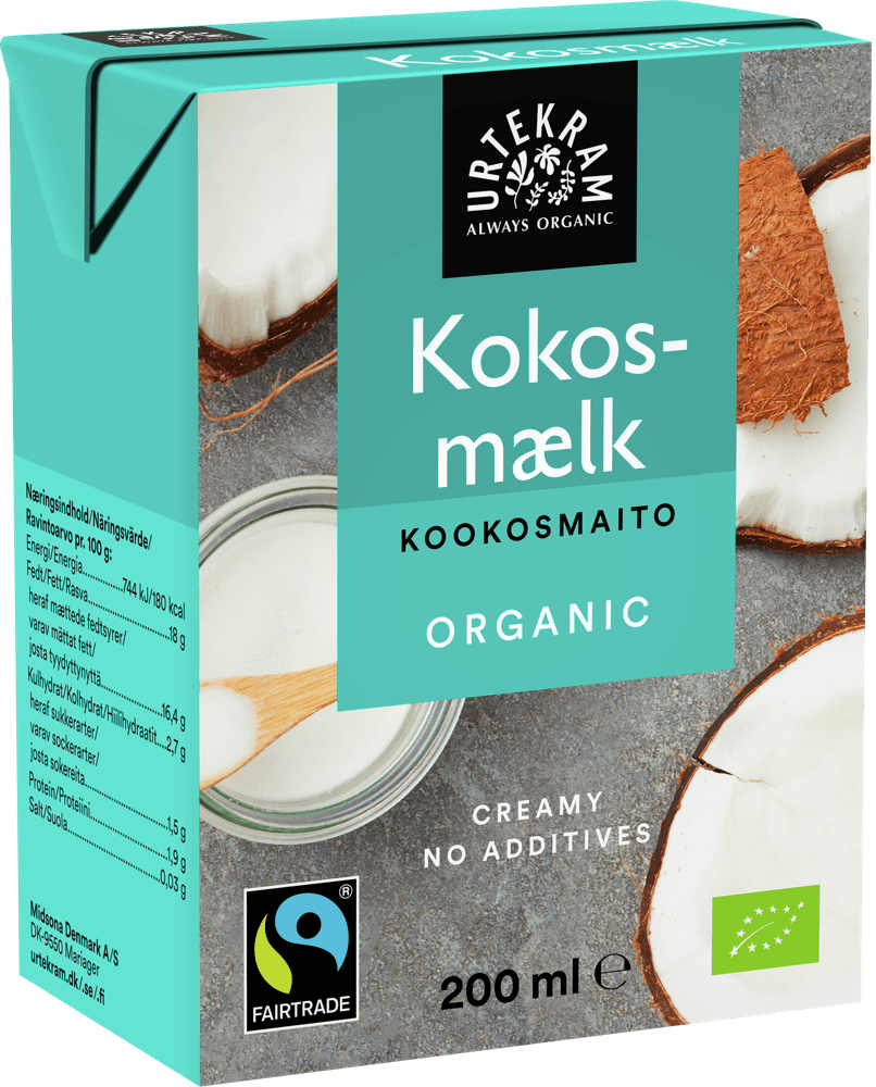 Urtekram Luomu Kookosmaito, tuotepakkaus 200 ml