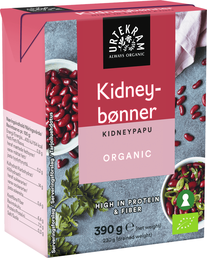 Urtekram Luomu Kidneypapu, tuotepakkaus 390 g