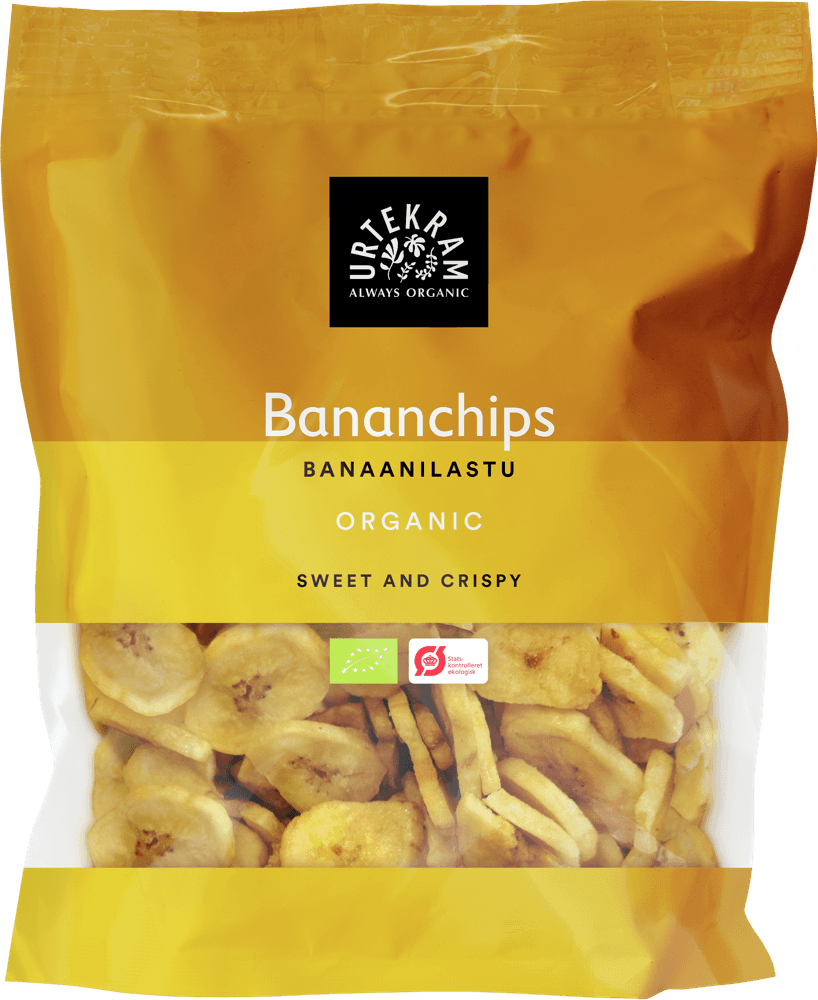 Urtekram Luomu Banaanilastu, tuotepakkaus 100 g