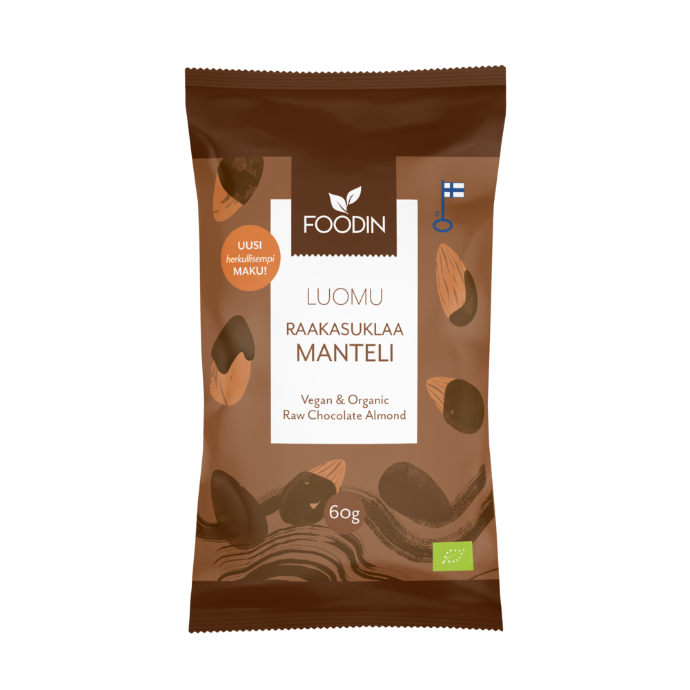 Foodin Luomu Raakasuklaakuorrutettu Manteli-Foodin-Hyvinvoinnin Tavaratalo