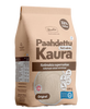 Hirvelän Paahdettu Kaura Original: 400 g:n beige Paahdettu Kaura -pussi suomenkielisellä tekstillä, ravintosisältötiedoilla ja korkean kuitupitoisuuden ikoneilla; mattapintainen paperipakkaus suorakulmaisessa muodossa, pystysuuntainen ja suljettu yläosastaan; pyöreä logo ja suuri "32 % kuitua" -merkintä lihavoiduin numeroin; groteskikirjasinta käytetään läpikotaisin; ei ihmisiä tai käsiä näkyvissä, tuote lähikuvassa neutraalia taustaa vasten.
