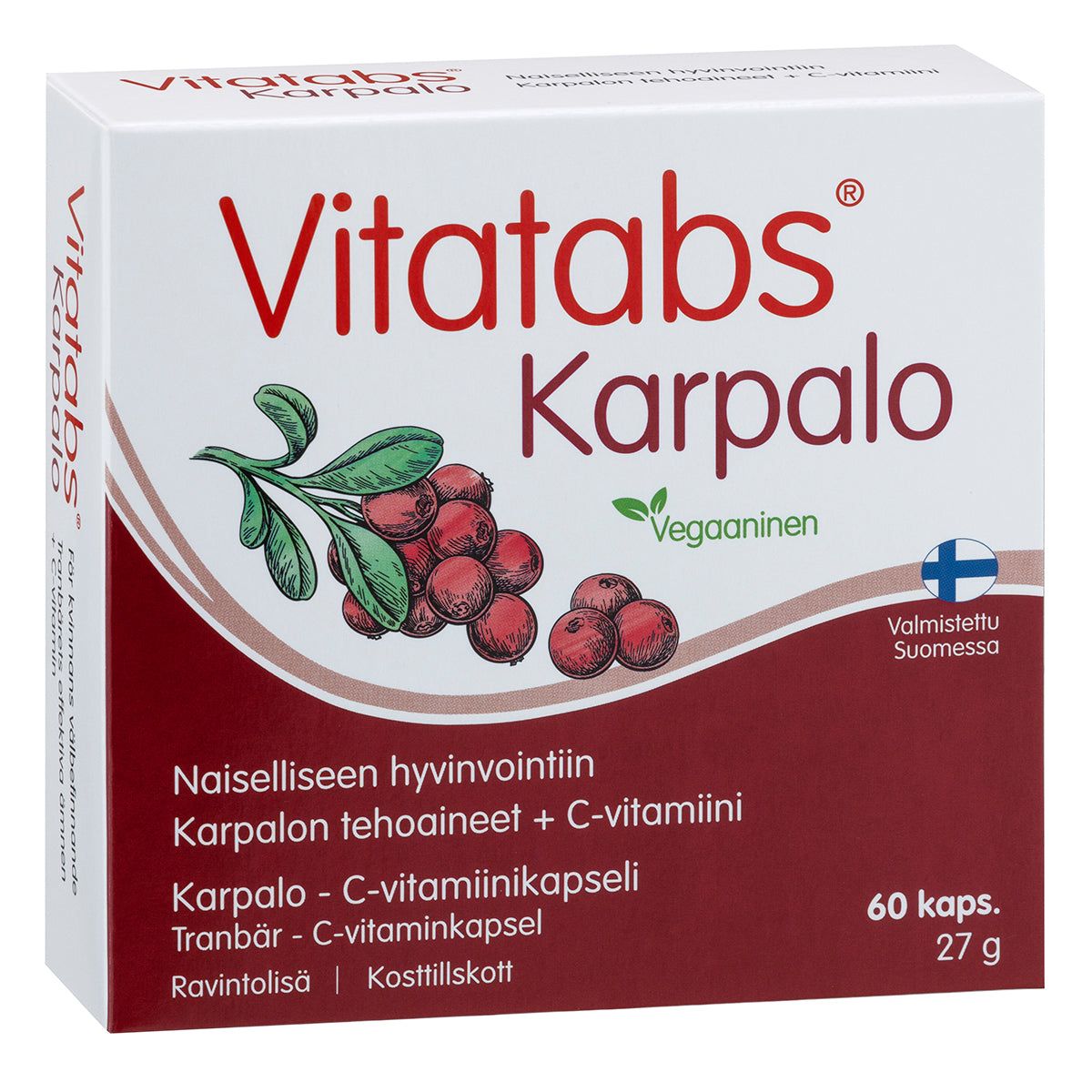 Vitatabs Karpalo 60 kapselia, Pacran-karpalojauhetta ja C-vitamiinia sisältävä ravintolisä