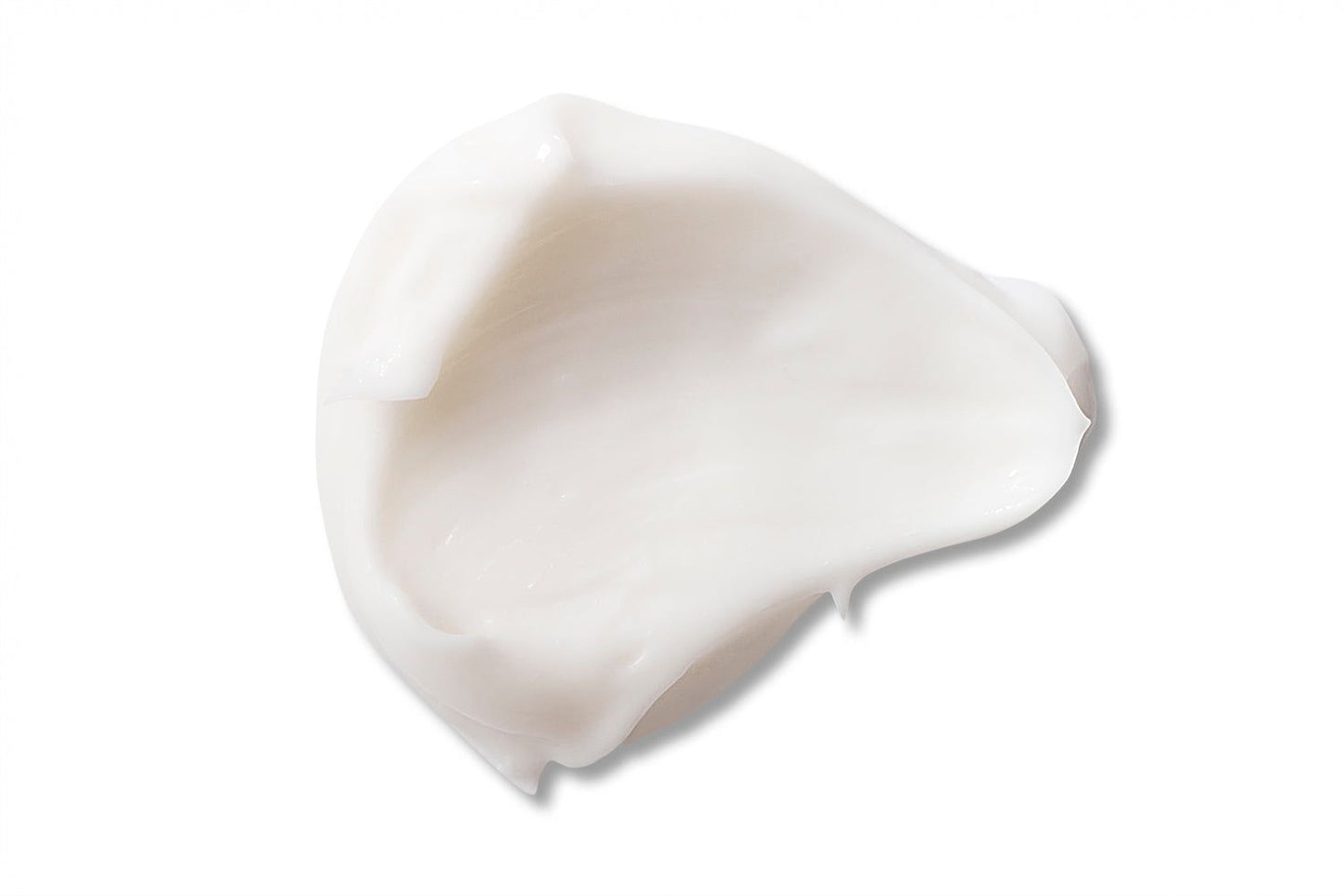 A dollop of smooth, white moisturizing cream is spread in a swirl pattern on a plain white background. No packaging or label is visible. The finish of the cream surface appears glossy. There are no people, hands, or other objects shown in the shot.