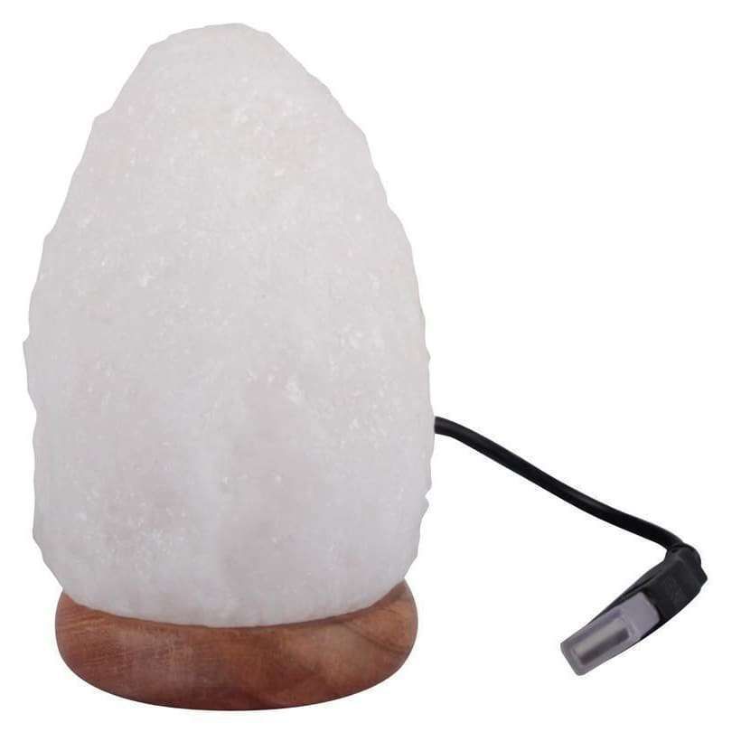 Tuisa USB-Suolalamppu Multicolor, valkoinen Himalajan suolalamppu puisella jalustalla, musta virtajohto ja kytkin; epäsäännöllinen luonnonkivimuoto, mattapinta