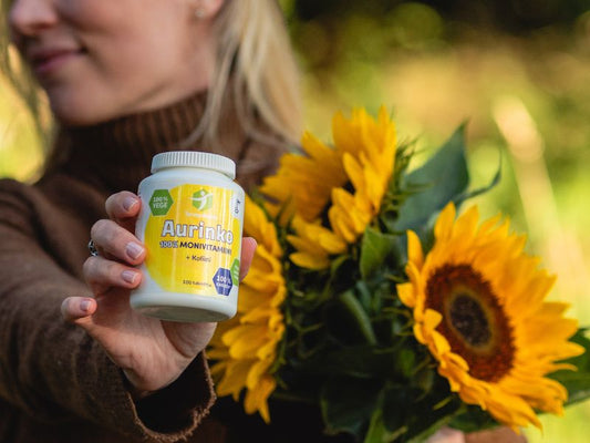 Aurinko 100% Monivitamiini + Koliini – Kaikki tarpeellinen yhdessä tabletissa
