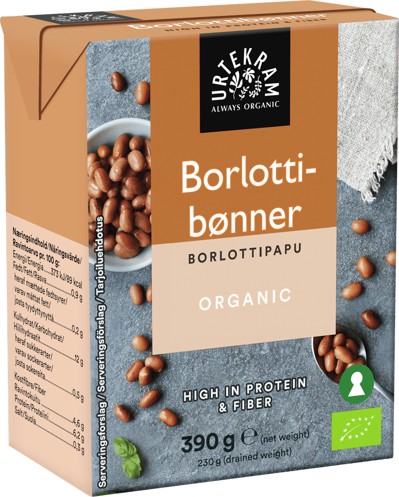 Urtekram Luomu Borlottipavut, tuotepakkaus 390 g