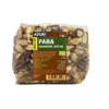 Aduki Luomu Parapähkinä -pussi, kirkas muovi, 1 kg parapähkinöitä, vihreä-ruskea-valkoinen etiketti suomeksi ja ruotsiksi; viivakoodi alareunassa, mattapintainen etiketti, pyöristetyt kulmat