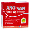 ARGISAN 1000 mg -arginiinitablettipakkaus, punainen, urheilijoille ja ikääntyville, 60 tablettia, suomenkieliset terveysmerkinnät; mattapintainen rasia, valkoinen lihavoitu groteskiteksti