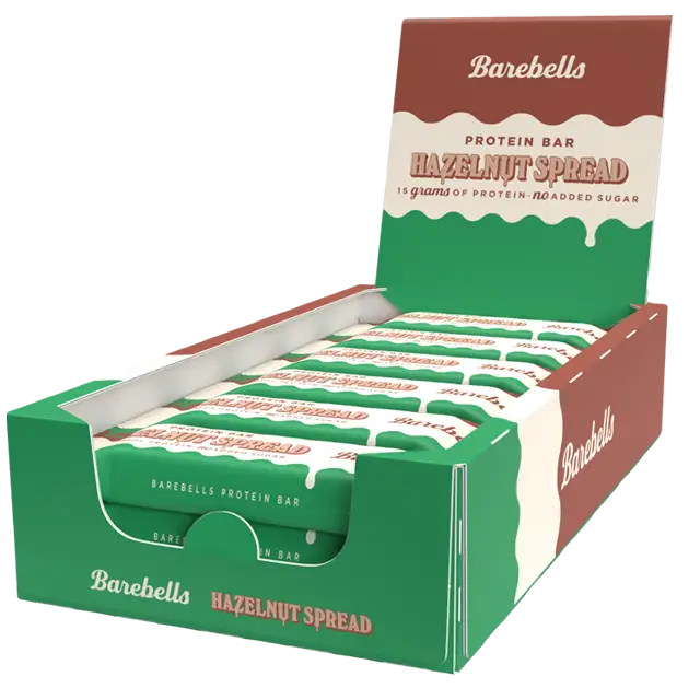 Barebells Hazelnut Spread -proteiinipatukoiden myyntilaatikko