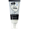A tube of Belladot Original Glide water-based lubricant with a heart design, blue and white stripes, and an easy-pump dispenser. The tube is made of plastic with a matte finish, cylindrical in shape. Typeface on the label is bold and sans-serif. Visible text includes the brand name and product tagline. Product is shown isolated against a plain background in a studio shot.