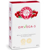 White box of Berrymg OMVEGA-3 with berry oil omega-3 supplement for a balanced diet, 90 capsules, 64g. Rectangular box with matte finish. The front displays red berry graphics and a logo showing a dog and cat. Main text is in bold sans-serif font. Background is plain white, no people or hands visible. Straight-on product shot.