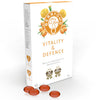 A rectangular, white cardboard box with matte finish is shown. The label has “BerryOMG Vitality & Defence” in bold, modern typography. There are printed illustrations of assorted berries and flowers on the front. Thirty orange capsules are included, visible either through packaging or alongside the box. Antioxidant icons and supplementary text about berry oil supplements for seniors are present on the box front. The background is plain and uncluttered with no people or hands present in the shot. A white