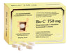 Bio-C 750 mg -pakkaus, keltainen mattapintainen rasia, osittain auki; valkoisia soikeita tabletteja aseteltuna rasian eteen, teksti suomeksi ja ruotsiksi