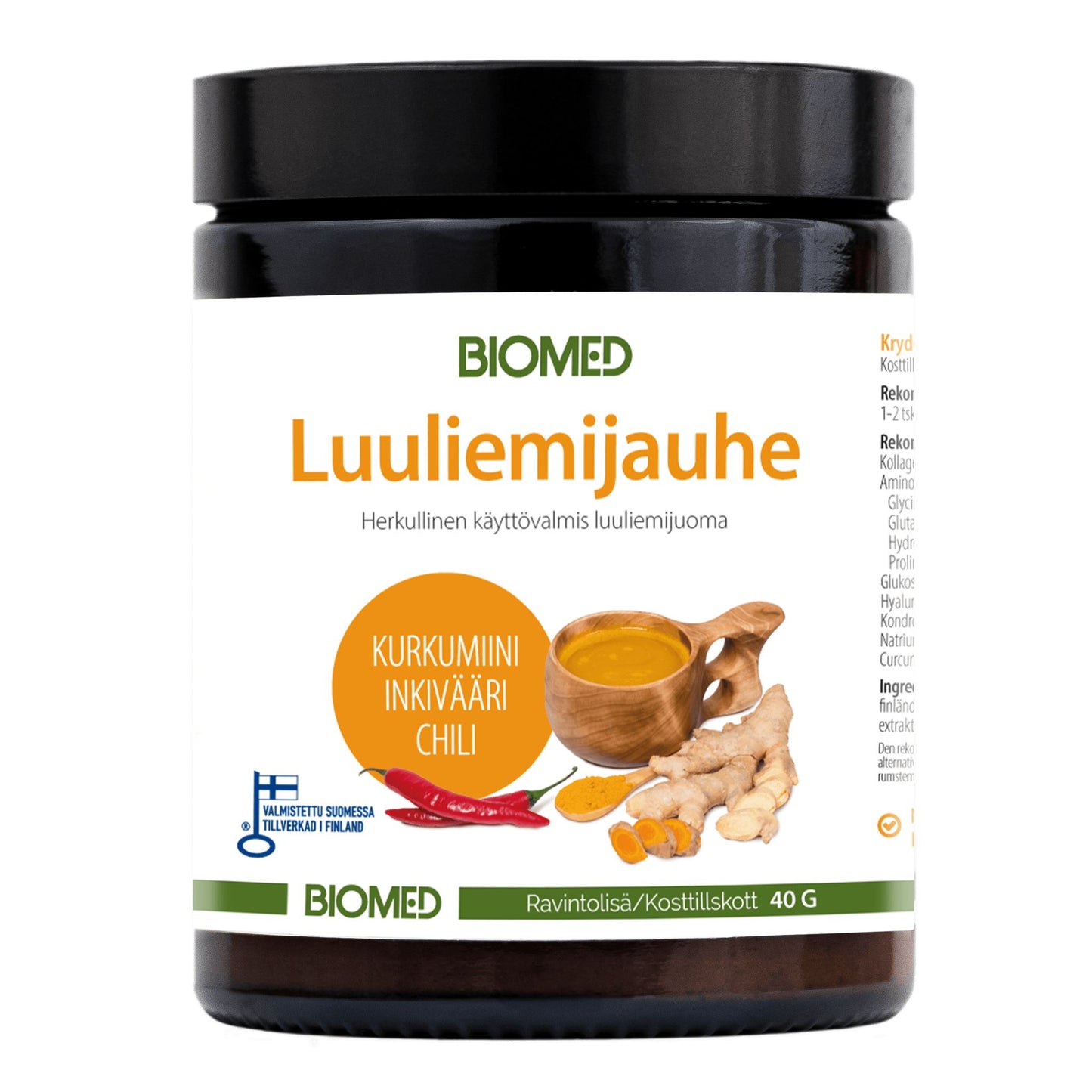 Biomed Luuliemijauhe Kurkumiini-Inkivääri-Chili-Biomed-Hyvinvoinnin Tavaratalo