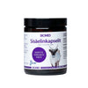 A brown cylindrical jar with a matte finish features a white and orange label. The jar is labeled Sisäelinkapselit by Biomed, featuring an image of a reindeer. The printed label uses sans-serif fonts in black and orange, noting it is made from Finnish reindeer and contains 120 capsules. No people or hands are present; isolated on a plain white background.