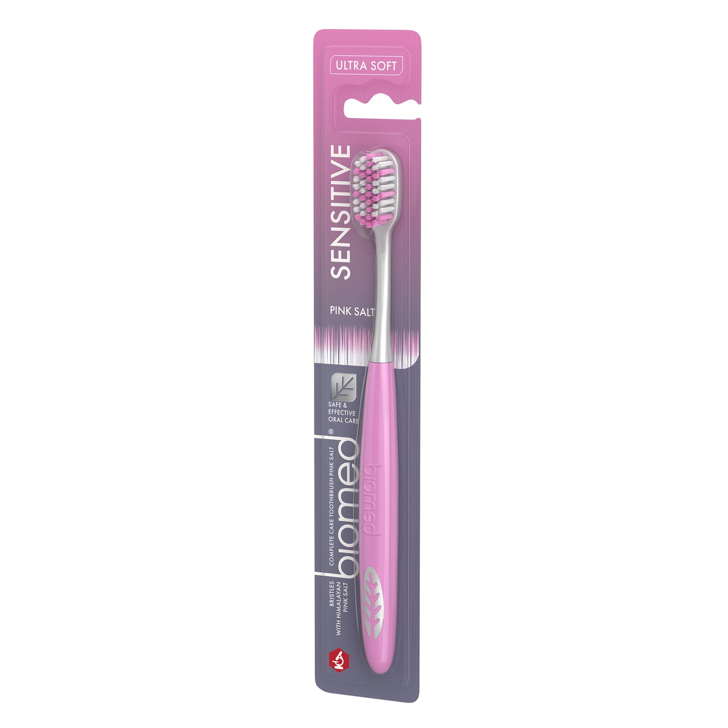 Pinkki Biomed Pink Salt Sensitive Ultra Soft -hammasharja myyntipakkauksessa