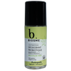 Biosme Roll-On Deodorantti Eau D'Aloe Vera; pullo Biosme-probioottideodoranttia aloeveralla, merkitty tuoksuttomaksi ja ladattavaksi; probiooteilla rikastettu pullo mustalla korkilla ja vaaleanvihreällä etiketillä ranskan- ja englanninkielisin tekstein; sylinterin muotoinen astia mattapinnalla; etiketissä yksinkertaista groteskitypografiaa; ei ihmisiä tai käsiä; tuote kuvattu tasaista taustaa vasten lähikuvassa.
