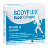 BODYFLEX Super Collagen -ravintolisä; sininen-valkoinen, mattapintainen, suorakulmainen pakkaus, jossa juoksevan hahmon kuvitus; selkeää suomenkielistä tekstiä kollageenista, kondroitiinisulfaatista ja hyaluronihaposta; lihavoitua groteskitekstiä; pakkauksessa mainitaan 60 tablettia sekä annosteluohjeet nivelten tueksi; vaalea studiotausta, ei ihmisiä.