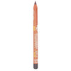 Ruskea kulmakynä seisoo pystyssä valkoisella taustalla; kynä lieriömäinen mattapinnalla ilman korkkia kärjessä; painettu etikettiteksti näyttää sanat BROWN ja EYEBROW PENCIL sekä pienempiä lisätietoja; ei pakkausta, ihmisiä tai muita esineitä kuvassa.