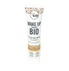 Born to Bio -luomumeikkivoideputkilo sävyssä No. 2 beige moyen/medium beige, jossa ruskeita koristeaiheita ja näkyvät luomusertifikaattilogot valkoisella taustalla; putkilo pystyssä, muovia mattapinnalla, englannin- ja ranskankielinen teksti groteskikirjasimella; kuva edestäpäin, tuote keskellä, ei ihmisiä tai käsiä näkyvissä.