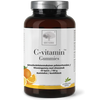 C-vitamin Gummies; ruskea pullo tekstillä C-vitamin Gummies, etuosassa kuvia appelsiineista; muovisäiliö mattaetiketillä, lieriömäinen muoto ja kierrekansi; etiketin tausta valkoinen, luettava tuotenimi lihavoidulla groteskifontilla; monikielinen teksti ja skandinaavisen laadun symboli näkyvissä etuosassa; tausta valkoinen, ei ihmisiä tai käsiä; studiotyylinen tuotekuva, keskitetty otos.