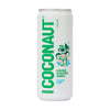 Coconaut Kookosvesi Still: valkoinen tölkki tekstillä "COCONAUT classic" vihreällä, kuvitettu sininen ja ruskeansävyinen apinahahmo pitelee kookospähkinöitä; etiketissä myös teksti "young coconut water original taste" ja "GOHIGHER!" selkeällä lohkokirjasimella; sylinterimäinen alumiinitölkki mattapinnalla; ei ihmisiä tai käsiä näkyvissä, tavanomainen tuotekuva koko tölkki keskitettynä kehykseen.