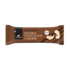 A protein bar in brown packaging labeled Clean & Real Double Chocolate Cashew by Foodin, featuring images of cashews and highlighting 19g protein with no added sugar. Matte surface with rectangular shape. Text on front uses bold, white sans-serif font. Other visible details include simple graphics and nutritional claims. Plain background, no people or props visible. Studio-style product shot.