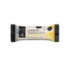A Foodin Lakritsi Taateli Sitruuna (Licorice Dates Lemon Bar) in black, beige, and yellow matte packaging; rectangular bar shape, clear seam edges. The front displays stylized yellow lemon graphics with product name and information in bold sans-serif lettering. No hands or people present. Neutral plain background. Shot is a close-up directly facing the package. This delicious bar combines the sweet flavors of dates with zesty lemon and a touch of licorice.
