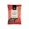 A 300g package of Foodin Organic Sultana Raisins featuring a red and orange matte finish pouch. The front has a rectangular transparent window revealing the raisins inside. Sans-serif text in both Finnish and English is printed on the front. Package is upright, photographed against a plain white background, with no people present.