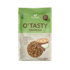 Foodin O'Tasty Kauragranola Cinnamon Apple Pie, 350 g; mattapintaisessa taipuisassa pakkauksessa kuvia granolasta, paistetusta piirakasta, kanelitangoista ja omenaviipaleesta; päätekstissä lihavoitu groteskikirjasin, pienemmät kuvakkeet kertovat tuotteen olevan sokeriton, pähkinätön, maidoton sekä palmu- ja siemenöljytön; yksivärinen tausta, ei ihmisiä näkyvissä.