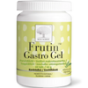 Frutin Gastro Gel -purkki; valkoinen, mattapintainen muovipullo litteällä valkoisella korkilla; vihreässä etiketissä New Nordic -logo sekä monikielistä mustavalkoista tekstiä tekstausvapaalla kirjasimella; etiketti mainitsee 60 pureskeltavaa tablettia ja luonnollisia vaikuttavia aineita ruoansulatuksen tueksi; kuvattu valkoista taustaa vasten ilman ihmisiä tai käsiä.