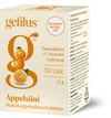 Gefilus + C Appelsiini Maitohappobakteeri; laatikko appelsiininmakuisia purutabletteja, joissa maitohappobakteereja ja C-vitamiinia; suorakulmainen pahvipakkaus mattapinnalla, pääosin valkoinen ja oranssi, kuvassa appelsiinihedelmä; suurta lihavoitua groteskitekstiä suomeksi etuosassa; ei ihmisiä tai käsiä näkyvissä, valkoinen tausta, kuva suoraan edestä.