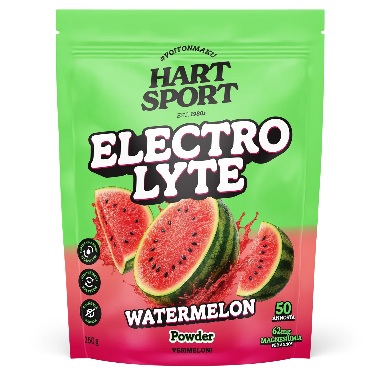 Hart-Sport Elektrolyyttijauhe Vesimeloni 250 g – sokeriton elektrolyyttijuomajauhe, 50 annosta 