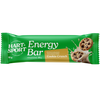 Hart-Sport Energy Bar Cookie Crunch; vihreä Hart-Sport Energy Bar -patukan kääre, kuvituksena keksejä ja maitoroiskeita; Cookie Crunch -maku korostettuna, pakkauksessa tekstiä sekä englanniksi että suomeksi; kääre suorakaiteen muotoinen kiiltäväpinnalla, selkeä brändäys ja viivakoodi toisella sivulla; kuva tasaisella taustalla, ei ihmisiä tai käsiä.