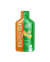 Hart-Sport Energy Gel Tropical; 30 g:n Hart-Sport Tropical Energy Gel -pussi, jossa eloisia kuvia ananaksesta, appelsiinista ja mangosta etusivulla; taipuisa muovipakkaus jaettu vinosti oranssiin ja vihreään osaan mattapinnalla ja valkoisella kierrettävällä korkilla; lihavoitua groteskitekstiä etiketissä; tausta tasainen valkoinen; ei ihmisiä tai käsiä kuvassa; suoraviivainen tuotekuva.