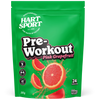 Hart-Sport Pre-Workout Pink Grapefruit; vihreä Hart Sport Pre-Workout Pink Grapefruit -pussi viipaloitua greippiä, treeni- ja kofeiinikuvakkeita sekä tekstiä 24 annoksesta, 250 grammasta ja 150 mg kofeiinista annosta kohti; pussi pääosin vihreä vaaleanpunaisin korostuksin, matta ja pystyssä seisova joustava muoto; lihavoitu groteskikirjasin pääetiketissä; tasainen tausta, ei ihmisiä tai käsiä.
