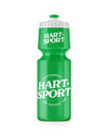 A green sports water bottle with a white cap, labeled HART-SPORT in large white text and featuring smaller text that reads #VOITONMAKU and THE ORIGINAL ONE. Plastic material with a matte finish; cylindrical shape with a slight taper; bold sans-serif font for main label, smaller condensed type for additional text. No packaging present. Plain background, no people or hands. Studio product shot at straight-on angle.