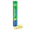 Hart-Sport Magnesium + B6 Poretabletti Sitruuna; vihreä ja sininen Hart Sport -tuubi magnesium- ja B6-vitamiiniporetabletteja sitruunanmaussa, pystyssä, useita keltaisia magnesiumtabletteja siroteltuna eteen; tuubi lieriömäinen kiiltäväpinnalla ja valkoista groteskitekstiä; etiketissä brändinimi, ainesosat ja sitruunan maun merkintä; tasokuva valkoisella taustalla, ei ihmisiä tai käsiä.
