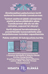Hidasta Elämää Emotionaalisen palautumisen kortit: suomenkielinen mainoskuva emotionaalisen palautumisen korteista, sisältää kuvauksen, kuusi korttinäytettä kannustavin symbolein ja kustantajan tiedot alaosassa violetilla pohjalla; kortit ovat suorakulmaisia mattapinnalla ja niissä yksinkertaisia kuvituksia; typografia on selkeää groteskia; ei ihmisiä tai käsiä näkyvissä.