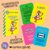 A set of colorful Finnish emotion cards for children featuring a fox character, six helper cards, and details about the game Kamala Luonto displayed on a peach background. The cards are rectangular with rounded corners, appear to be made of matte cardstock, and show bold sans-serif text. No packaging or hands are visible in this top-down product shot.