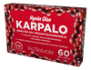 Hyvän Olon Karpalo; punainen suorakulmainen pahvilaatikko karpalolisäravinnetta mattapinnalla; etuosassa suomenkielistä tekstiä, karpalokuvia, mainintoja C-vitamiinista ja proantosyanidiineista sekä 60 tablettia; teksti on lihavoitua, pääosin valkoista ja keltaista punaisella pohjalla; ei ihmisiä tai käsiä näkyvissä; tuote kuvattu valkoisella taustalla suoraviivaisessa tuotekuvassa.