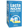 LactaNon 4500 FCCU; sininen Lacta Non 4500 FCCU -laktaasientsyymitablettipakkaus, kuvina kakkua, jäätelöä, lasillinen maitoa ja Suomen lippu; mattapintainen pahvipakkaus suomen- ja ruotsinkielisin tekstein etuosassa; tuotenimi lihavoidulla groteskityypografialla; ei ihmisiä tai käsiä; neutraali yksivärinen tausta, lähikuva tuotteesta.