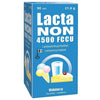 LactaNon 4500 FCCU; sininen Lacta Non 4500 FCCU -laktaasientsyymitablettipakkaus, kuvina kakkua, jäätelöä, lasillinen maitoa ja Suomen lippu; mattapintainen pahvipakkaus suomen- ja ruotsinkielisin tekstein etuosassa; tuotenimi lihavoidulla groteskityypografialla; ei ihmisiä tai käsiä; neutraali yksivärinen tausta, lähikuva tuotteesta.