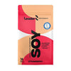 A red and beige matte-finish plastic pouch stands upright, rectangular in shape, with a resealable top. Clear sans-serif and bold lettering identifies the product as soy protein, strawberry flavor, including nutrition facts in small print and an Olympic logo. White background; no people or props. A red and beige pouch labeled Leader Performance High Quality Soy Protein, Strawberry, featuring nutrition information and an Olympic logo. The bag contains 500g of plant-based protein—enough for 16 servings.