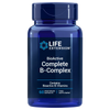 Life Extension BioActive Complete B-Complex, sininen pullo 60 kasvipohjaisella kapselilla, sisältää bioaktiivisia B-vitamiineja; pullo sylinterimäinen, kiiltäväpintainen ja kierrekorkillinen; valkoisessa etiketissä sinistä ja tummaa groteskitekstiä, osa lihavoitua; etiketissä myös maininta ravintolisästä ja edistyneestä B-kompleksin tuesta; kuvattu yksinkertaista taustaa vasten, ei ihmisiä eikä käsiä näkyvissä.