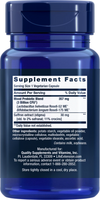 Life Extension FLORASSIST® Mood Improve; sininen ravintolisäpullo mattapinnalla, sylinterimäinen ja kierrekorkillinen, valkoinen "Supplement Facts" -etiketti etusivulla; luettavassa tekstissä Mood Probiotic Blend (357 mg), sahramiuute (30 mg) ja muut ainesosat; maitoa ja soijaa mainitaan sisältönä; annoskoko 1 kasvipohjainen kapseli; pullo kuvattu yksinkertaista taustaa vasten, ei ihmisiä näkyvissä.