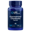 Life Extension Glucosamine/Chondroitin Capsules; sininen muovipullo kiiltäväpinnalla, sylinterinmuotoinen, suljettu yhteensopivalla sinisellä kierrekorkilla; valkoisessa etiketissä lukee lihavoidulla ja tavallisella groteskikirjasimella "Life Extension Glucosamine/Chondroitin Capsules, 100 gluteenitonta kapselia, nivelten tueksi tarkoitettu ravintolisä"; tuote seisoo yksin valkoisella taustalla, ei ihmisiä tai muita esineitä näkyvissä.