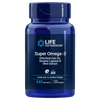 Life Extension Super Omega-3 EPA/DHA Fish Oil, Sesame Lignans & Olive Extract; sininen muovipullo tekstillä "Life Extension Super Omega-3", 240 pehmeäkapselia kalaöljyä, seesamilignaaneja ja oliiviuutetta; lieriön muotoinen pullo mattapinnalla ja kierrekorkilla; etiketti korostaa gluteenittomuutta ja pieniä helposti nieltäviä kapseleita; teksti painettu selkeällä sans-serif-fontilla valkoisella pohjalla; ei ihmisiä tai käsiä.