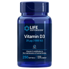 Life Extension Vitamin D3 25 mikrog; sininen muovipullo kiiltäväpinnalla, sylinterinmuoto ja kierrekorkki; etiketissä brändinimi lihavoidulla groteskitypografialla ja teksti "Vitamin D3 25 µg (1000 IU)", "250 softgels"; etiketissä maininnat gluteenittomuudesta ja luuston ylläpidon tukemisesta; neutraali tausta, ei ihmisiä tai käsiä näkyvissä.